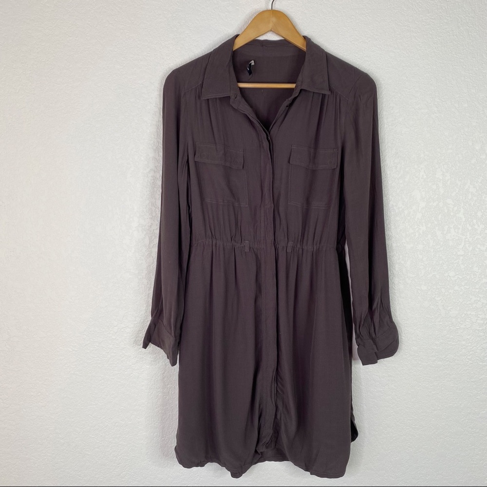 Broadway & Broome Gray Crepe Rayon Button Front Shirt Dress
